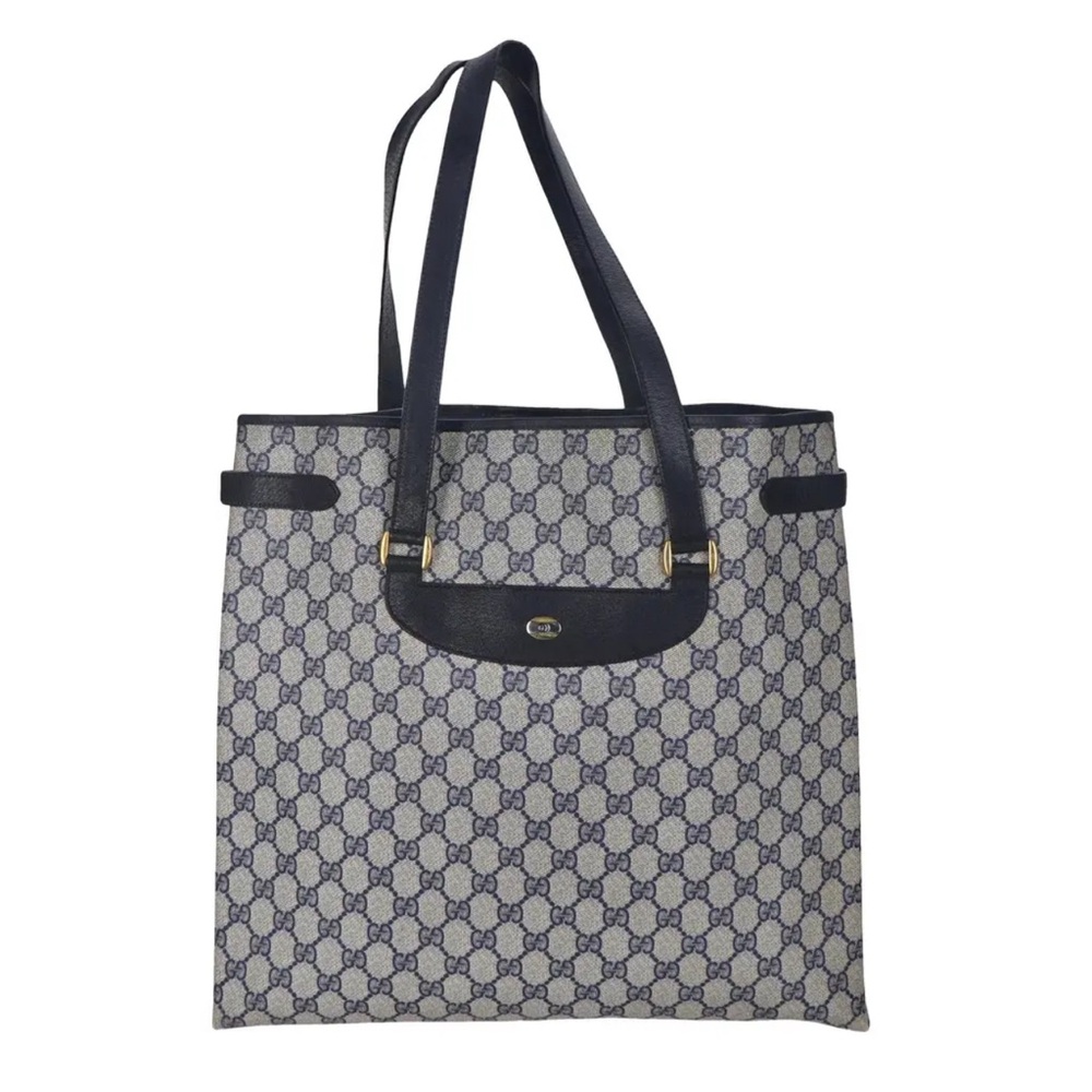 Gucci Vintage GG Supreme Navy Canvas Tote Shoulder Bag - Picture 2 of 14